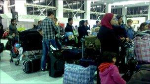 Qatar Airways passengers at Manchester Airport