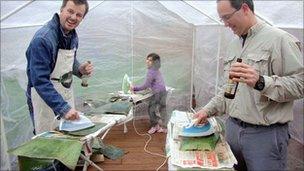 Ironing plantain leaves