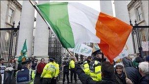 protesters outside the Irish parliament