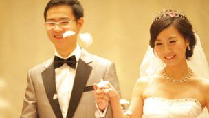 Couple Derrick Chen and Yan Huang at their wedding in Shanghai