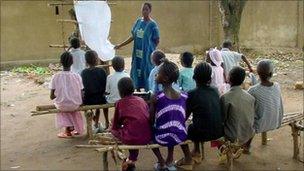 Children attending a class in Africa