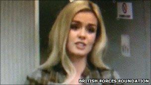 Katherine Jenkins sings for the troops on board the plane