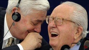 Jean-Marie Le Pen and Bruno Gollnisch of the French Front National at the European Parliament, Strasbourg - 14 December 2010