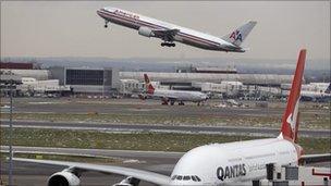 Planes taking off from Heathrow Airport