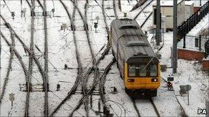 A train travelling in wintry conditions