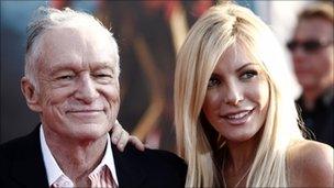 Hugh Hefner, left, and Crystal Harris arrive at a film premiere in April 2010