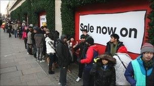 Shoppers queuing for sale