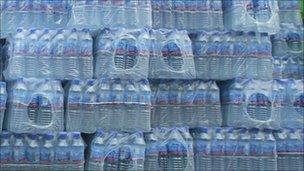 Cases of bottled water