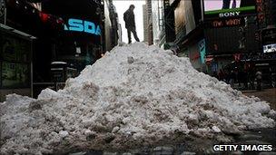 Piles of snow in Times Square