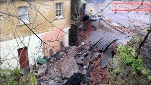 The collapsed wall in Windsor Place