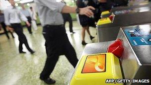 Octopus travel card reader in Honk Kong