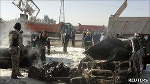 Aftermath of a bomb on the edge of Baghdad, Iraq (8 Dec 2010)