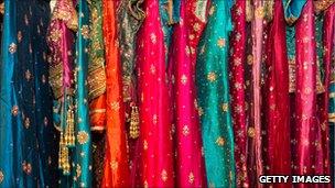 Traditional Rajasthan bridal wear in a shop in Japiur, India 17 October 2010