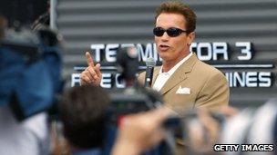 Arnold Schwarzenegger at a press conference for the movie Terminator 3