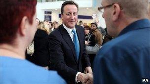 David Cameron meeting staff at the Royal Centre for Defence Medicine in Birmingham