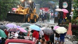 Flooded road in Santo Domingo, Albay province, Philippines 30 Dec 2010
