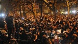 Crowds on the Embankment of the River Thames