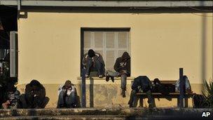 Illegal migrants at a train station in Vissa. northern Greece (31 Oct 2010)