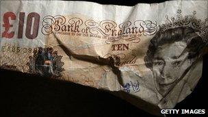 Crumpled £10 note