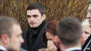 Manchester City footballer Adam Johnson at Dale Robert's funeral
