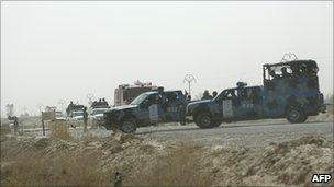 Iraqi security forces at the main entrance to Camp Ashraf (July 2009)