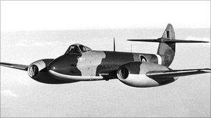 A Gloster Meteor with jet engines developed by Frank Whittle