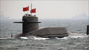 File image of a Chinese submarine during a fleet review on 23 April 2009