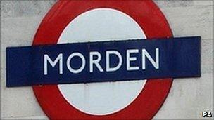 A sign at Morden Tube station