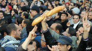 Protesters in in the Tunisian capital, Tunis