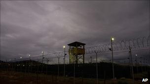 A guard tower overlooking the Guantanamo Bay prison