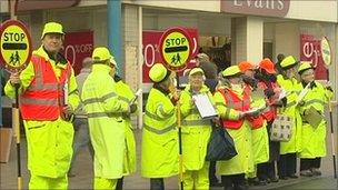 Crossing patrol staff protesting in Lowestoft