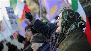 Demonstrators outside Iranian Embassy in London