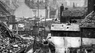 Homes destroyed during the Blitz