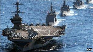 US aircraft carrier USS George Washington, in the Sea of Japan on 10 December 2010