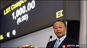 Dethphouvang Moularat, chairman and chief executive officer of Lao Securities Exchange (LSX), speaks during the opening of the stock exchange, in Vientiane, Laos, on Tuesday, Jan. 11, 2011.