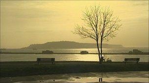 Portland Harbour from Nothe Gardens in Weymouth