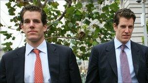 Cameron (L) and Tyler (R) Winklevoss, outside the court 11 Jan 2011