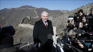 US defence sec Robert Gates at Great Wall near Beijing, China 12 Jan 2011