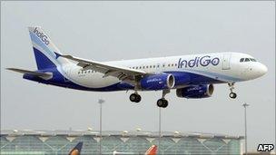 An Indigo Airbus A320 about to land