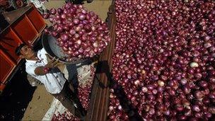 Farmer at onion market