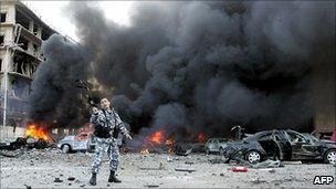 Scene on 2005 attack on Lebanese former Prime Minister Rafiq al-Hariri
