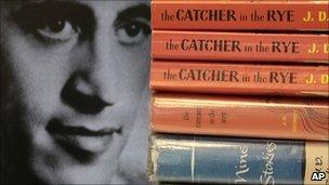 A 1951 photo of JD Salinger with copies of The Catcher in the Rye