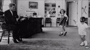 JFK in Oval Office with children, AP