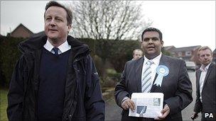 David Cameron out campaigning with Conservative candidate Kashif Ali