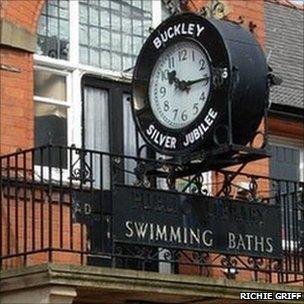 Buckley baths sign and clock