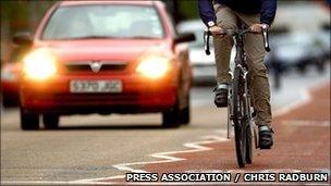 A cyclist in a cycling lane