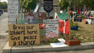 Democracy Village camp on the green