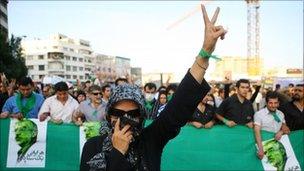 Woman demonstrating in Tehran, Iran