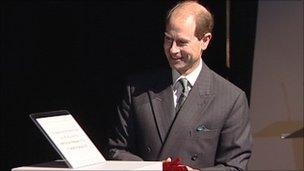 Prince Edward unveiling a plaque at the centre