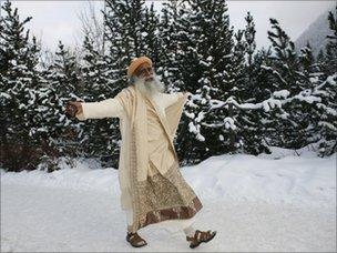 Davos participant Jaggi Vasudev in the snow